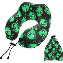 Green Alien Travel Neck Pillow Memory Foam Head Support Soft Pillows with Storage Bag U-Shape Pillow for Cars Long Flights Sleeping Girls Boys Adults Gift