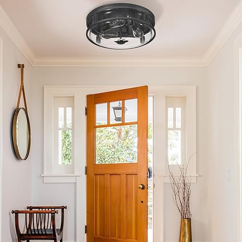 Miniatura 7 de Lámpara de techo de montaje empotrado de 16 pulgadas con pantalla de vidrio transparente, 3 luces para interiores y exteriores, luces de montaje