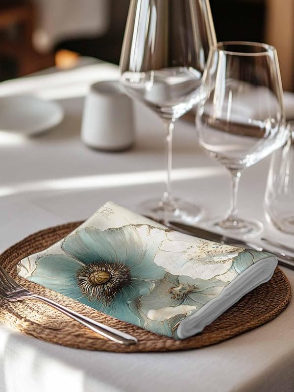 Turquoise Flowers Cloth Napkins Washable Set of 6, 20 x 20 Inch Reusable Rustic Spring Botanical Floral Butterfly Dinner Table Napkins Cloth Bulk for Weddings Kitchen Restaurants Hotel Events Parties by SODIKA - Used condition - Image 7