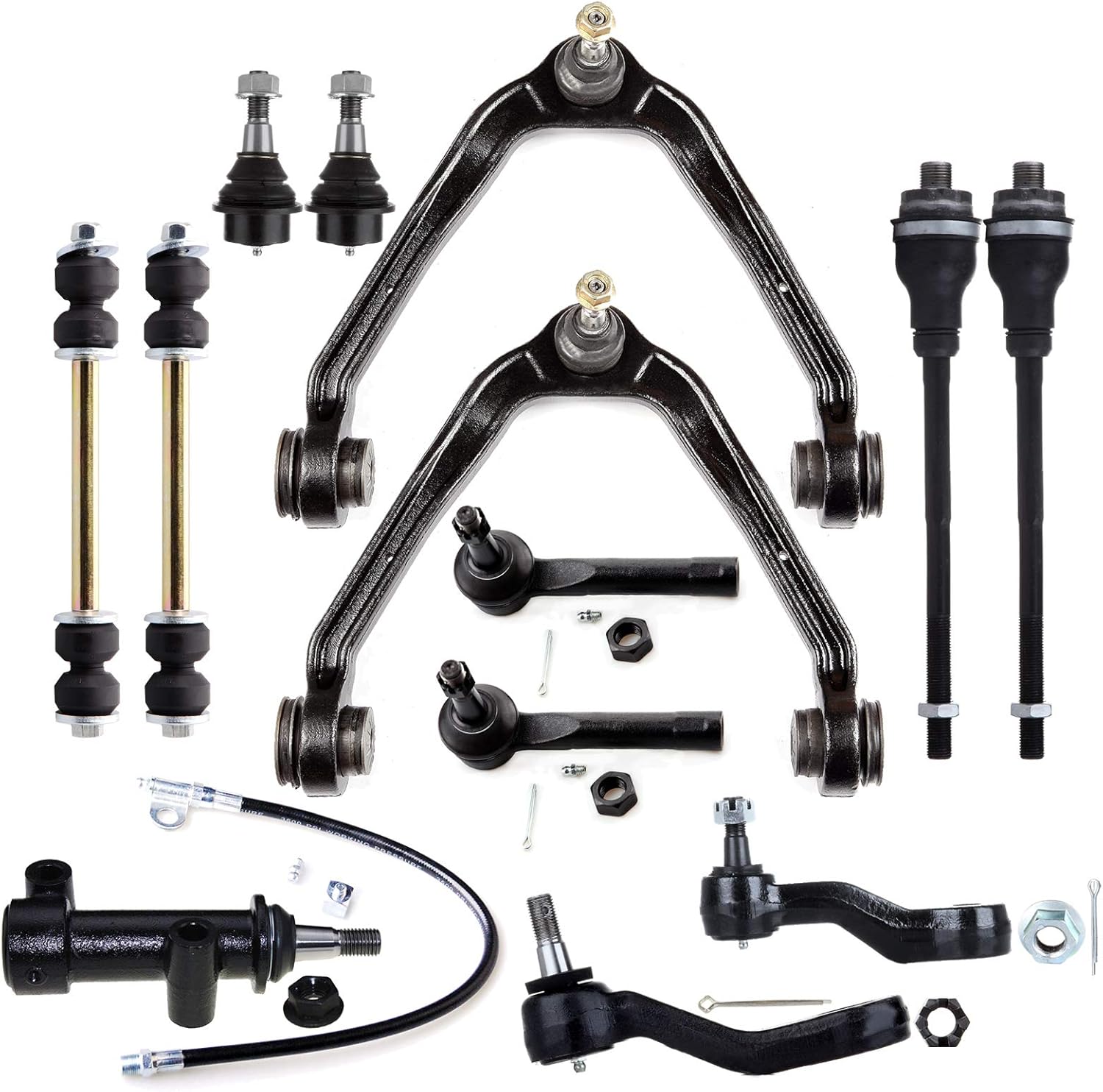 AUTOMUTO 13pc Front End Suspension Kit Upper Control Arm Lower Ball joints Inner Outer Tie Rods Sway Bar Links 4Groove Pitman Idler Arm Assembly fit for Chevy Silverado for GMC Sierra 1500 4WD