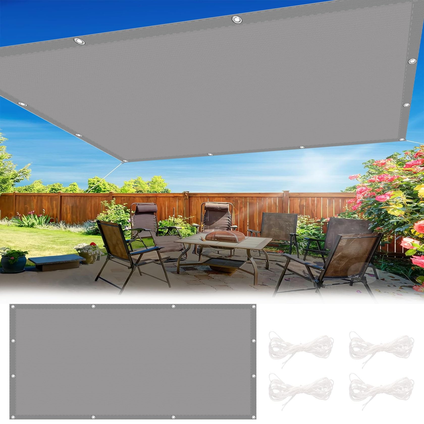 Voile d'ombrage rectangulaire 2x4m gris clair anti-UV pour terrasse