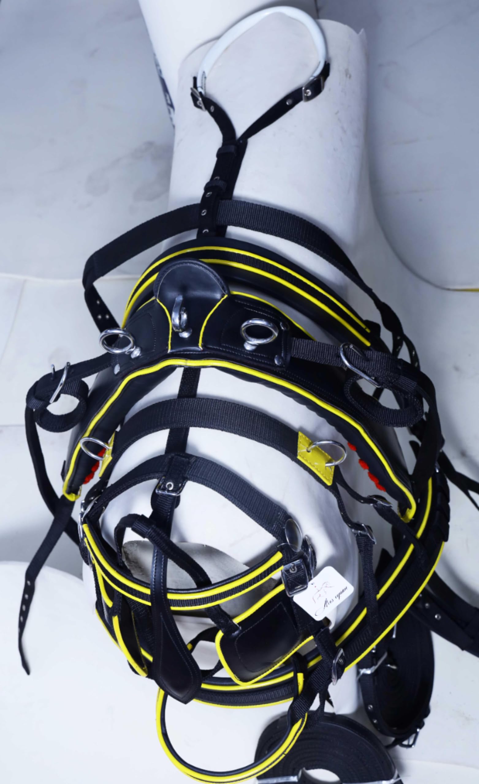 Harnais en nylon pour chariot de conduite de cheval Noir/jaune