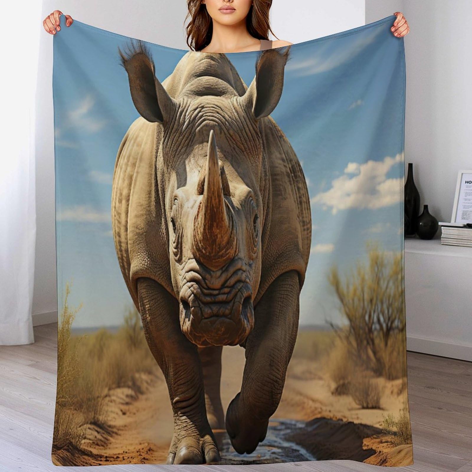Couverture épaisse rhinocéros 3D lavable en machine pour une chaleur durable