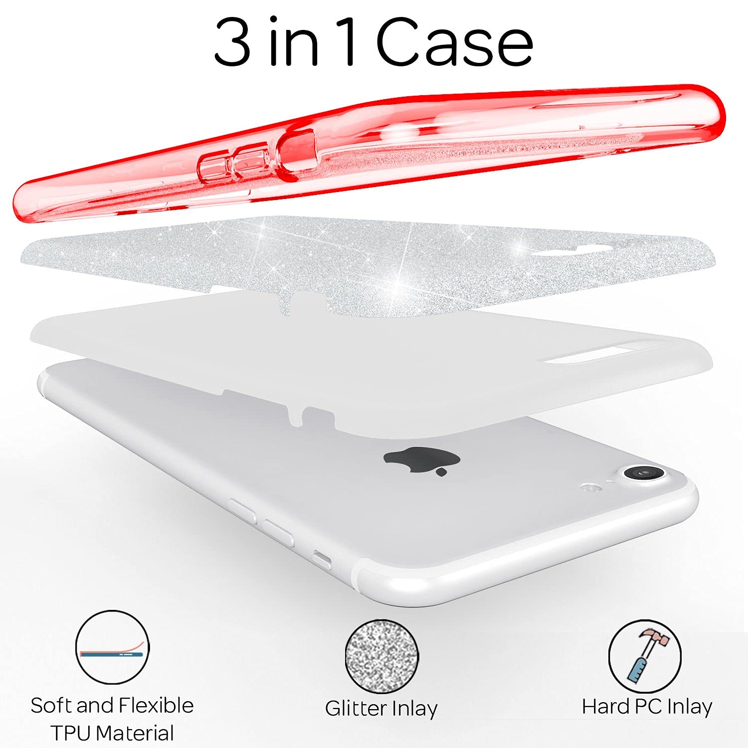 NALIA Cover Glitterata Trasparente Per IPhone SE 2022/2020/8/7, Custodia Morbida In Silicone TPU Con Brillantini Incorporati, Bumper Protettivo
