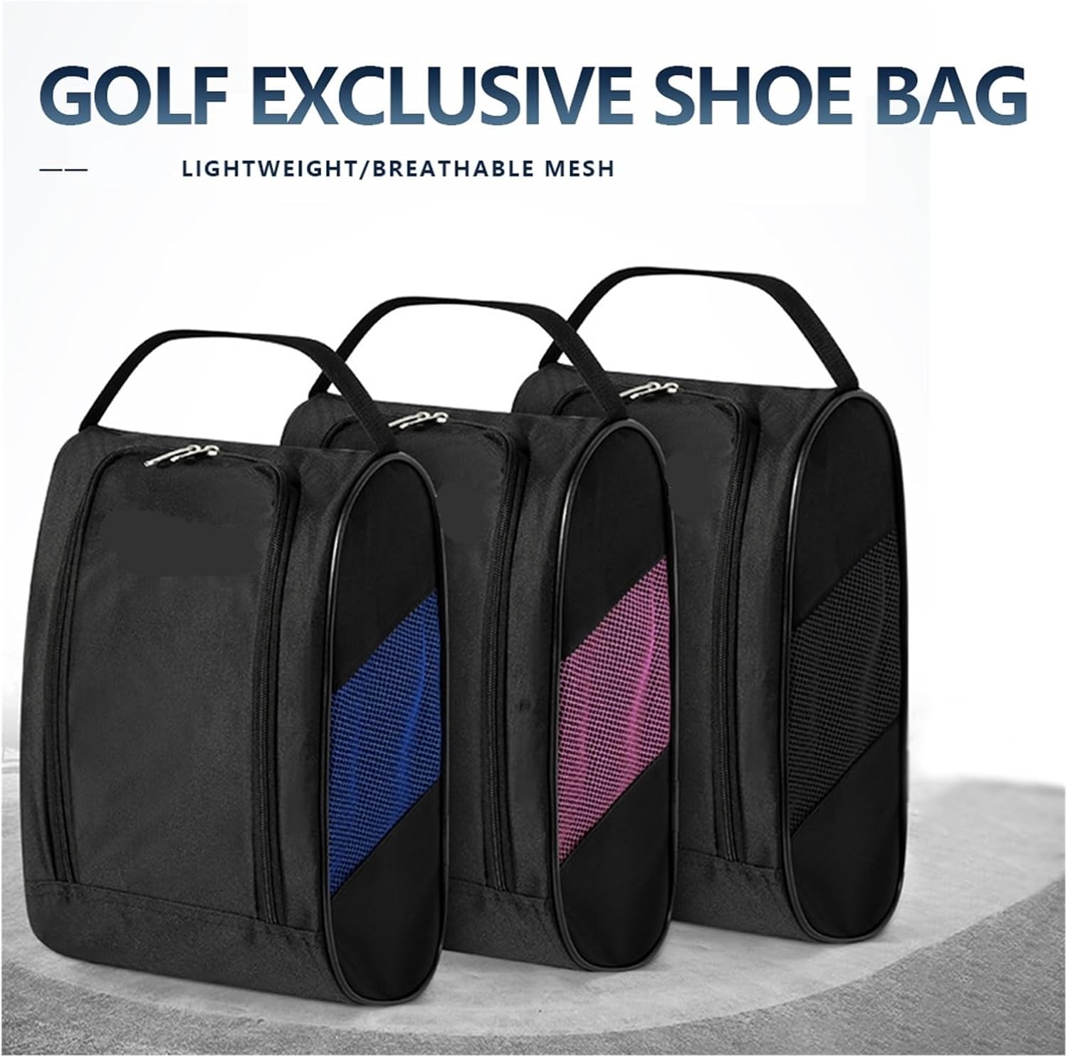 Golf Shoes Bag Unisex Golf Shoe Carrier Bags Portable Nylon Travel Shoes with Zipper Hand-Held Light Sports Accessories(Black Blue)