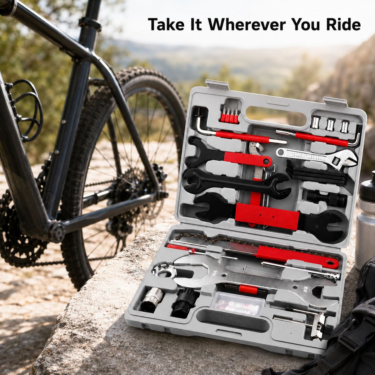 44 Pcs Kit de Réparation Vélo pour 3T | Outils Entretien Vélo | Multifonctionnel Portable Accessoires Route Atelier Maison Cyclisme | Avec Mallette de Rangement
