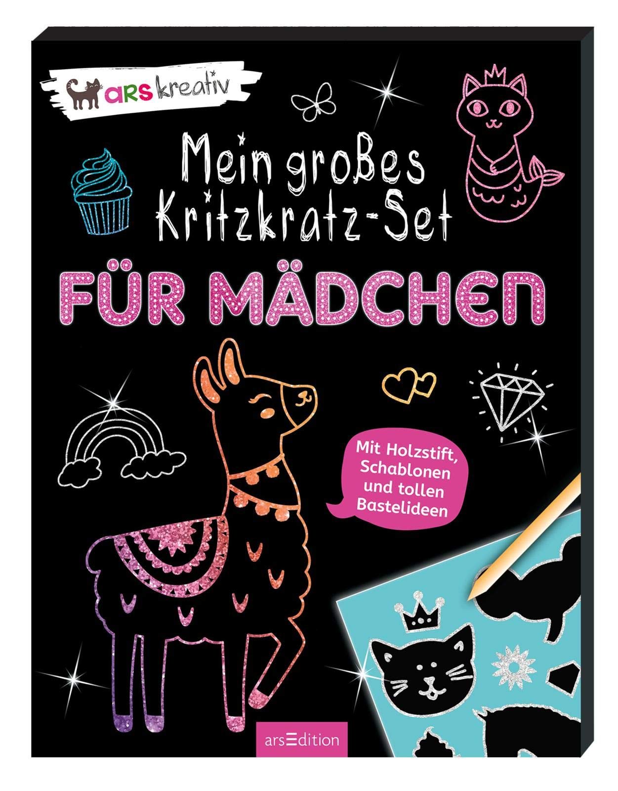 Mein großes Kritzkratz-Set - Für Mädchen: Mit Holzstift, Schablonen und tollen Bastelideen