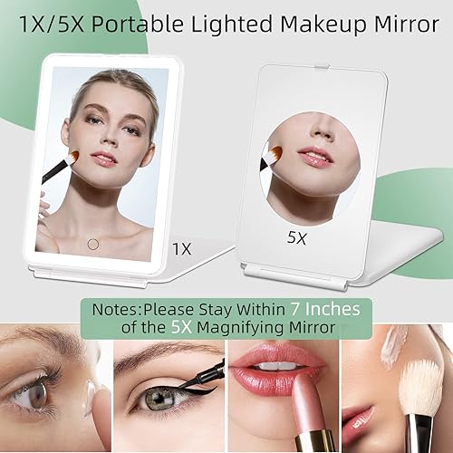 Miniatura 15 de FUNTOUCH - Espejo de maquillaje de viaje, recargable, con 72 luces LED, portátil, 3 modos de iluminación, pantalla táctil regulable, de tocador