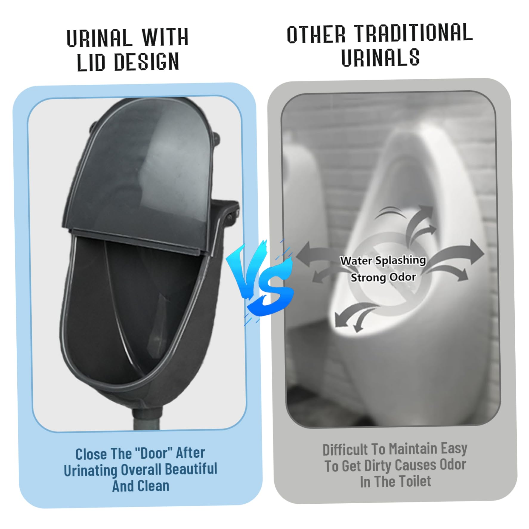 Urinoirs pour hommes, urinoir sans eau, urinoirs muraux en plastique anti-éclaboussures pour hommes avec couvercle et tuyau pour salle de bain, toilettes, maison, jardin, camping-car, gris, plastique