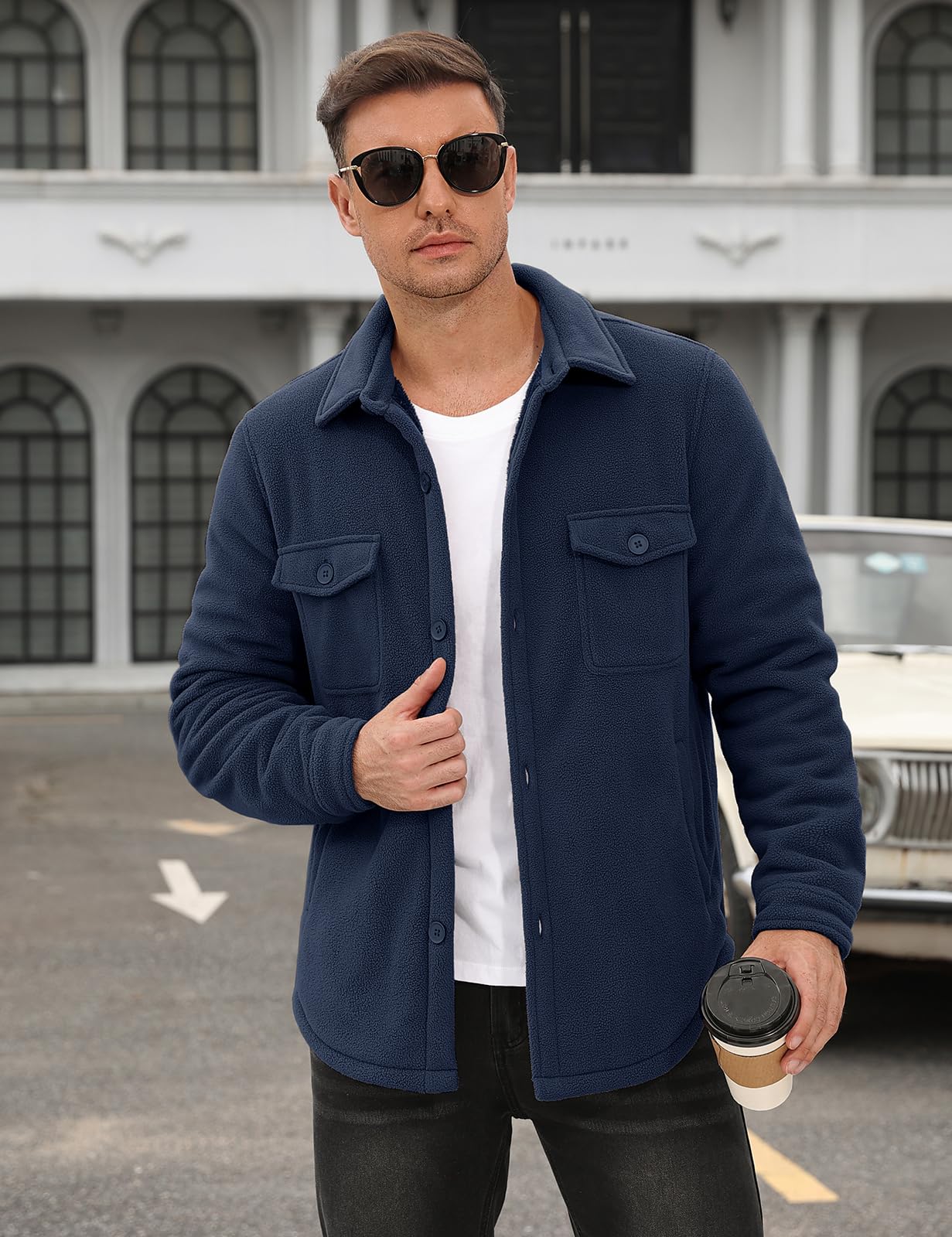 Xnova Giubbotto Invernale Uomo in Pile Termica Giacca da Lavoro Casual Giubbotti Invernali Calda con Risvolto Camicia in Flanella a Maniche Lunghe con Bottone Classico Jacket