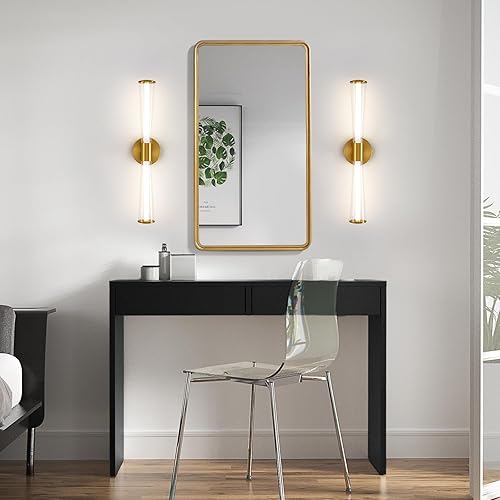Miniatura 8 de KAISITE Lámpara de baño dorada  Moderna lámpara de tocador de baño regulable, lámpara LED de pared con pantallas de doble capa de 13 W, 4000 K, 23
