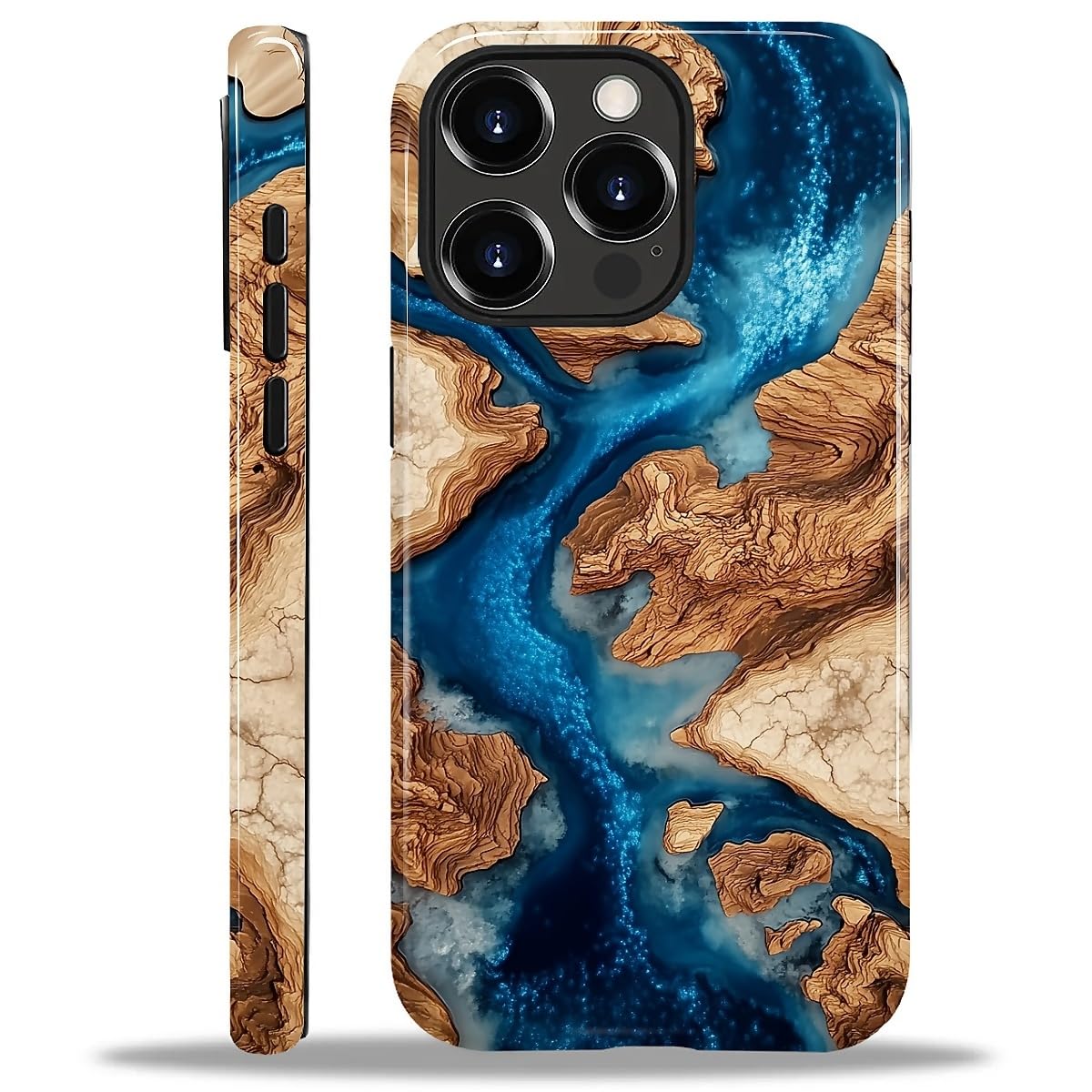 NONMY Compatible with iPhone 13 Pro Case,Hybrid 2-Layer Hard Shell Silicone Case - Wood Grain Canyon Wave - Scratch Resistant Shockproof Cover