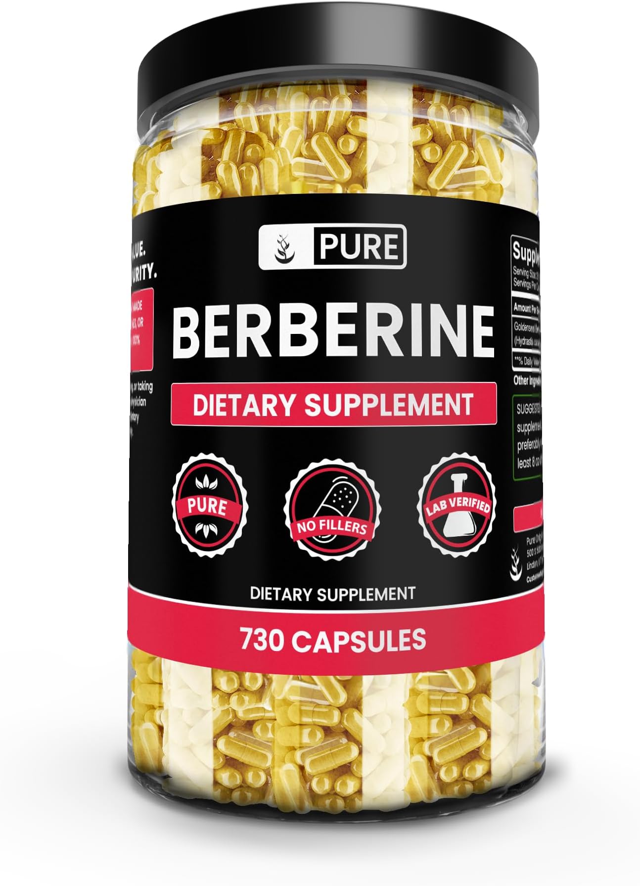 Berberine (730 Capsules) HCL 5%, Non-GMO & Gluten-Free, Allergen-Free, Made in USA (1440 mg Serving)