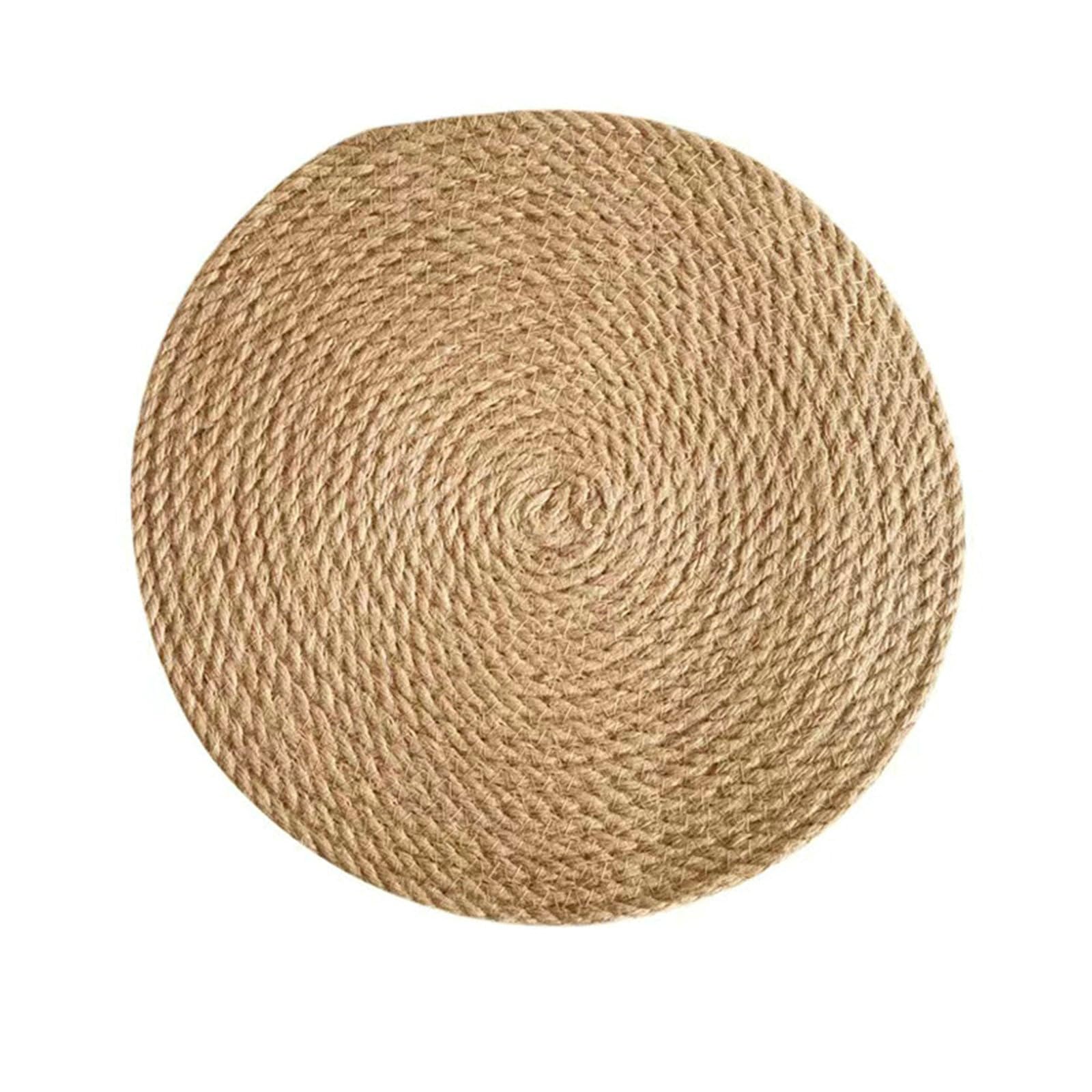 Juego de 8 manteles individuales de mesa, lavable, yute redondo, textura tejida, simple, antideslizante, resistente al desgaste al calor, caqui, 30 cm