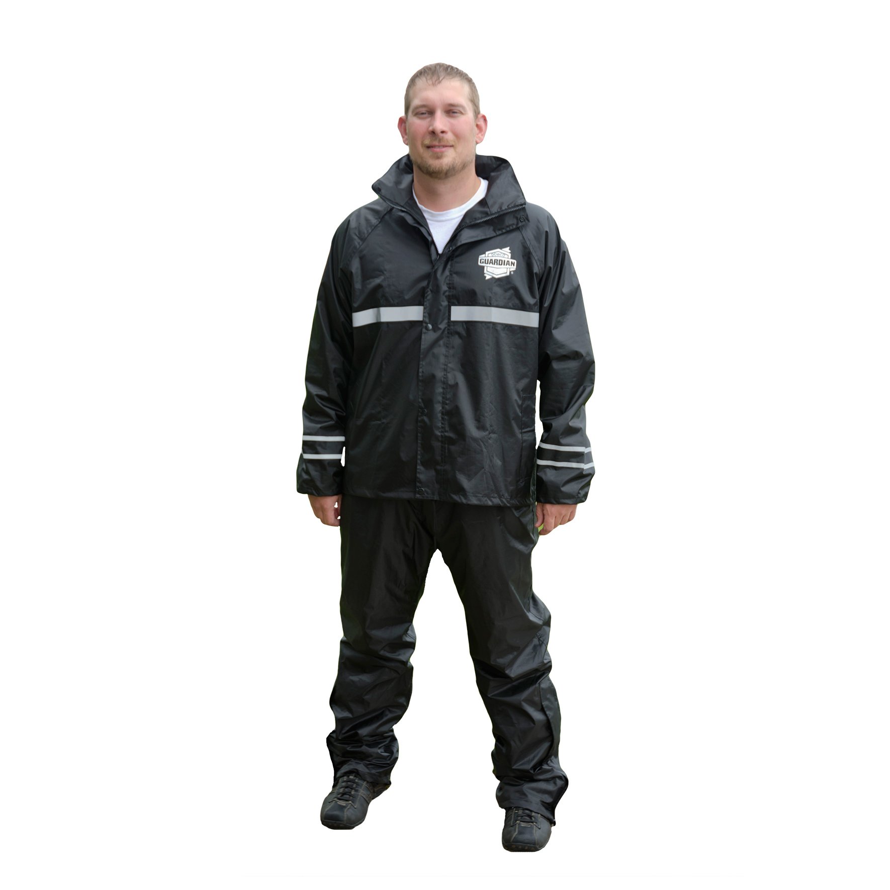 Dowco Guardian 26046-00 Deluxe Water Resistant Reflective Rain Suit, Black, Small