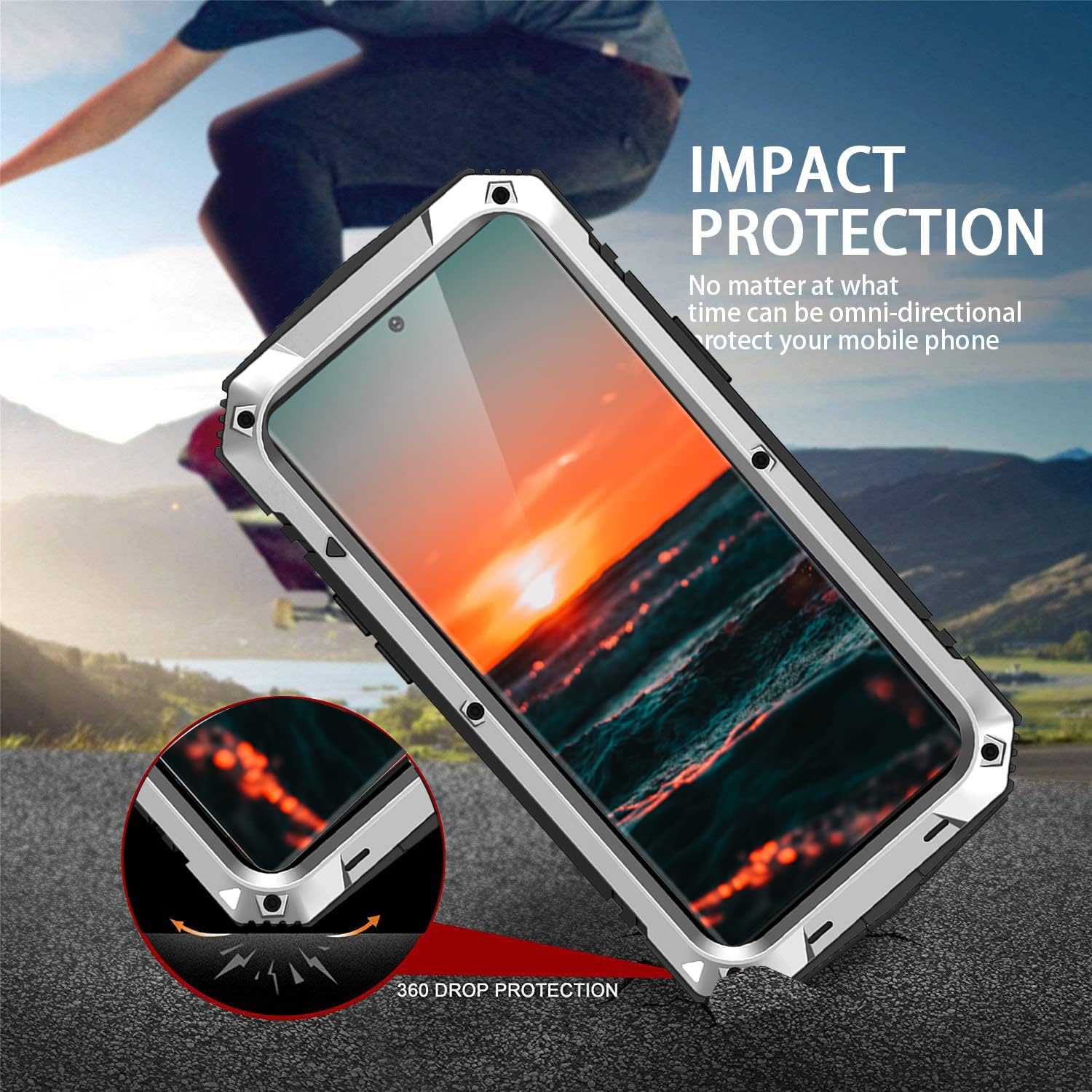 Simicoo Compatible with Samsung S22 Ultra Metal Case with Screen Protector Camera Protector Military Rugged Heavy Duty Shockproof Case with Stand Full Cover Tough case for S22 Ultra (Sliver)