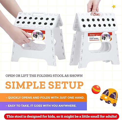 Miniatura 7 de ACSTEP Taburete plegable de 7.5 pulgadas, taburete plegable de altura para niños, taburete plegable de plástico de capacidad de 176 libras,
