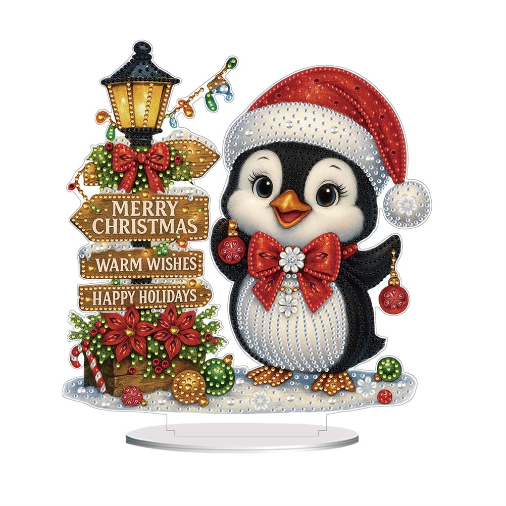 Meecaa Street Light Christmas Box DIY Diamond Desktop Ornament Kit,Special Shaped Crystal Diamond Painting Tabletop Ornaments Single Sided Diamond Home Decor (Penguin)