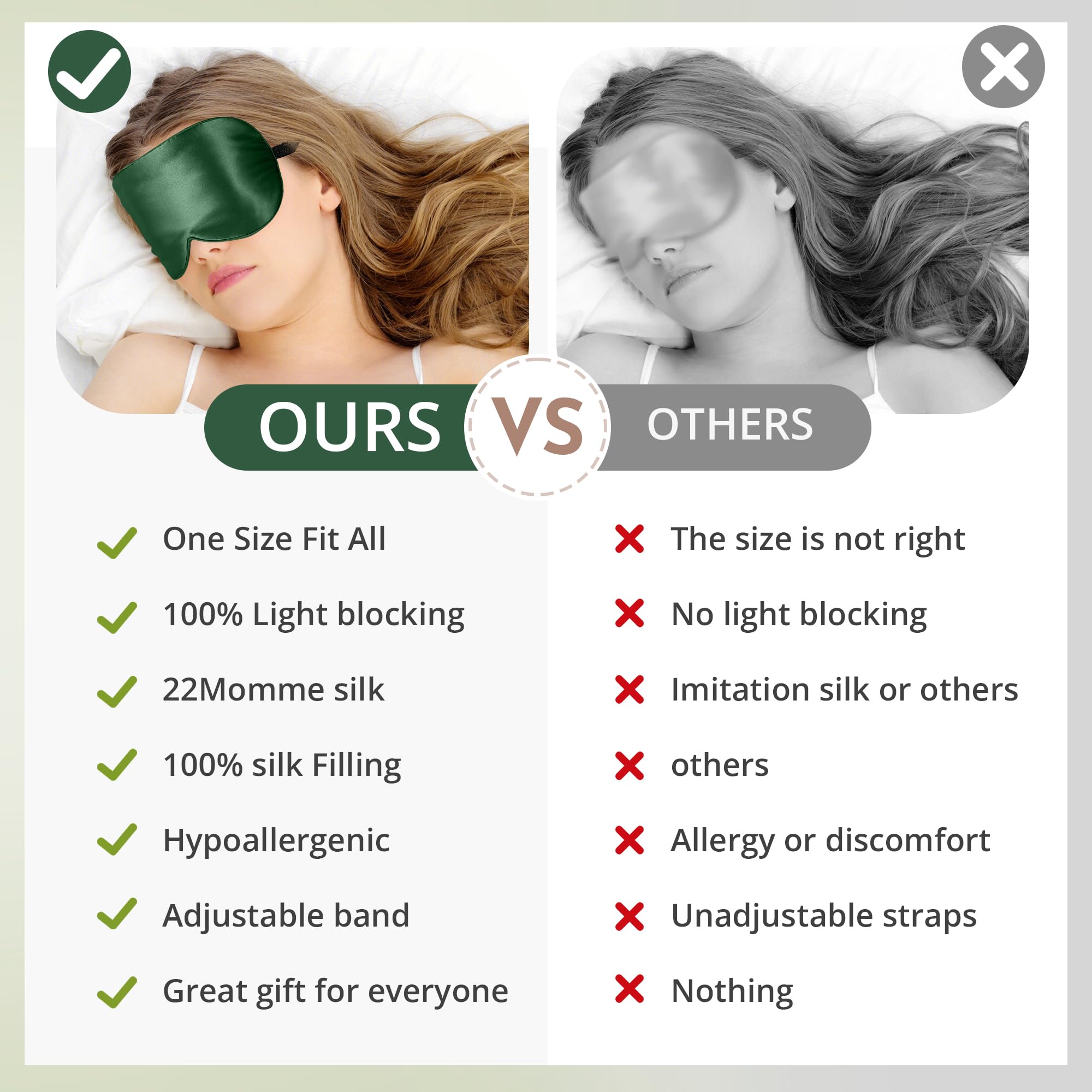 Mascherina per dormire, 100% seta di gelso, 22 momme, oscurante, con cinghie regolabili, per donne e uomini, imbottitura con 100% seta di gelso (verde)