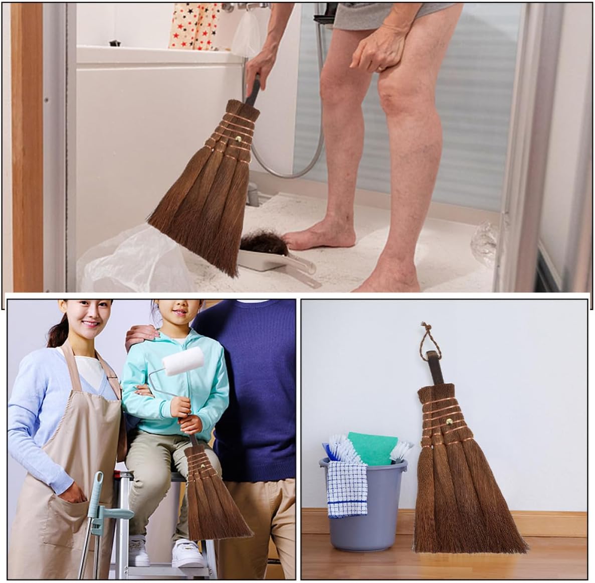 2pcs Small Hand Brooms with Straw Bristles, Desktop Table Broom Set for Household Cleaning, Kitchen Countertop Dust Brush for Home and Office Use