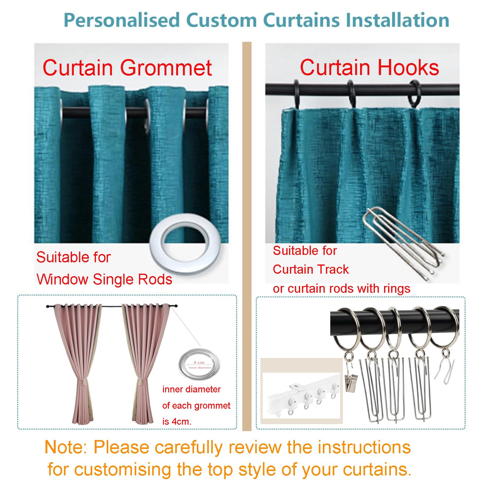 Rideau Occultant,Largeur 240 x Hauteur 260 cm (2 Pièces),Dark-Teal Orange, Blackout Curtains Rideaux et Draperies Thermiques pour Separation de Piece Salon Chambre Decoration