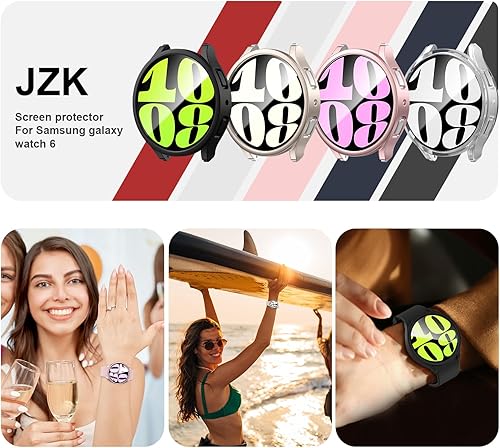 Miniatura 7 de 2+4 Paquete de protectores de pantalla para Samsung Galaxy Watch 6 de 1.575 pulgadas, JZK 2 funda protectora de policarbonato duro + 4 protectores