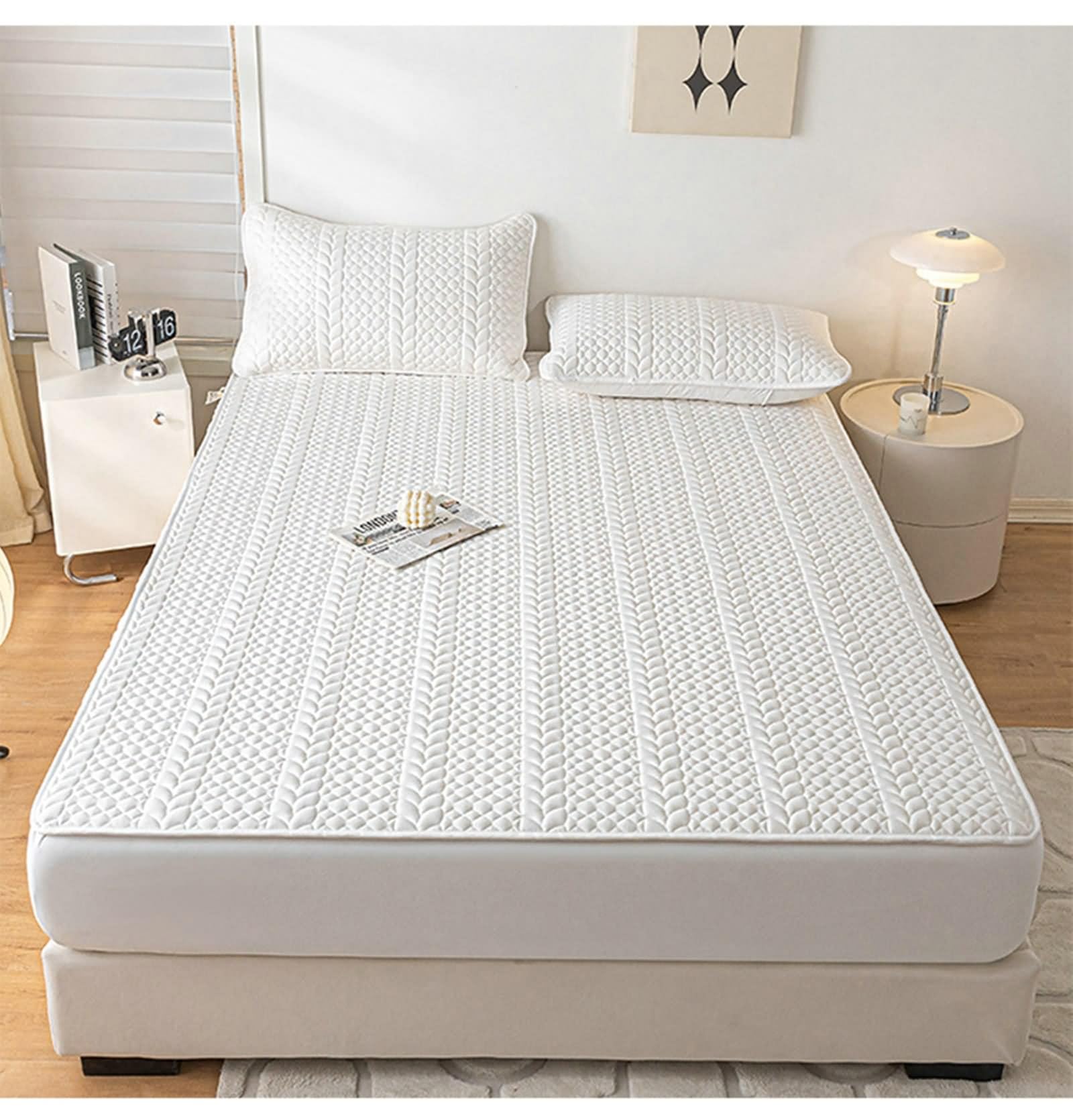 Spannbetttuch 120x200 Weiß, Bed Sheets Travel Einfarbig mit Weizenmuster Gewaschene Baumwolle