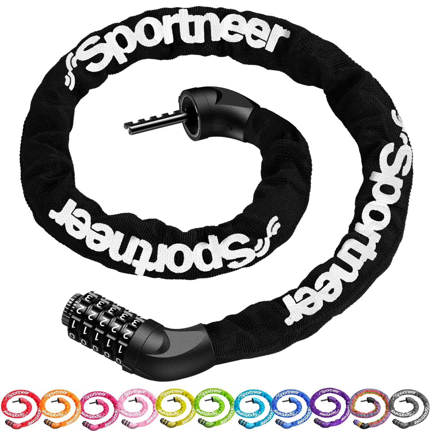 Sportneer 自転車鍵チェーンロック ダイヤルロック 6mm スチールロッ…