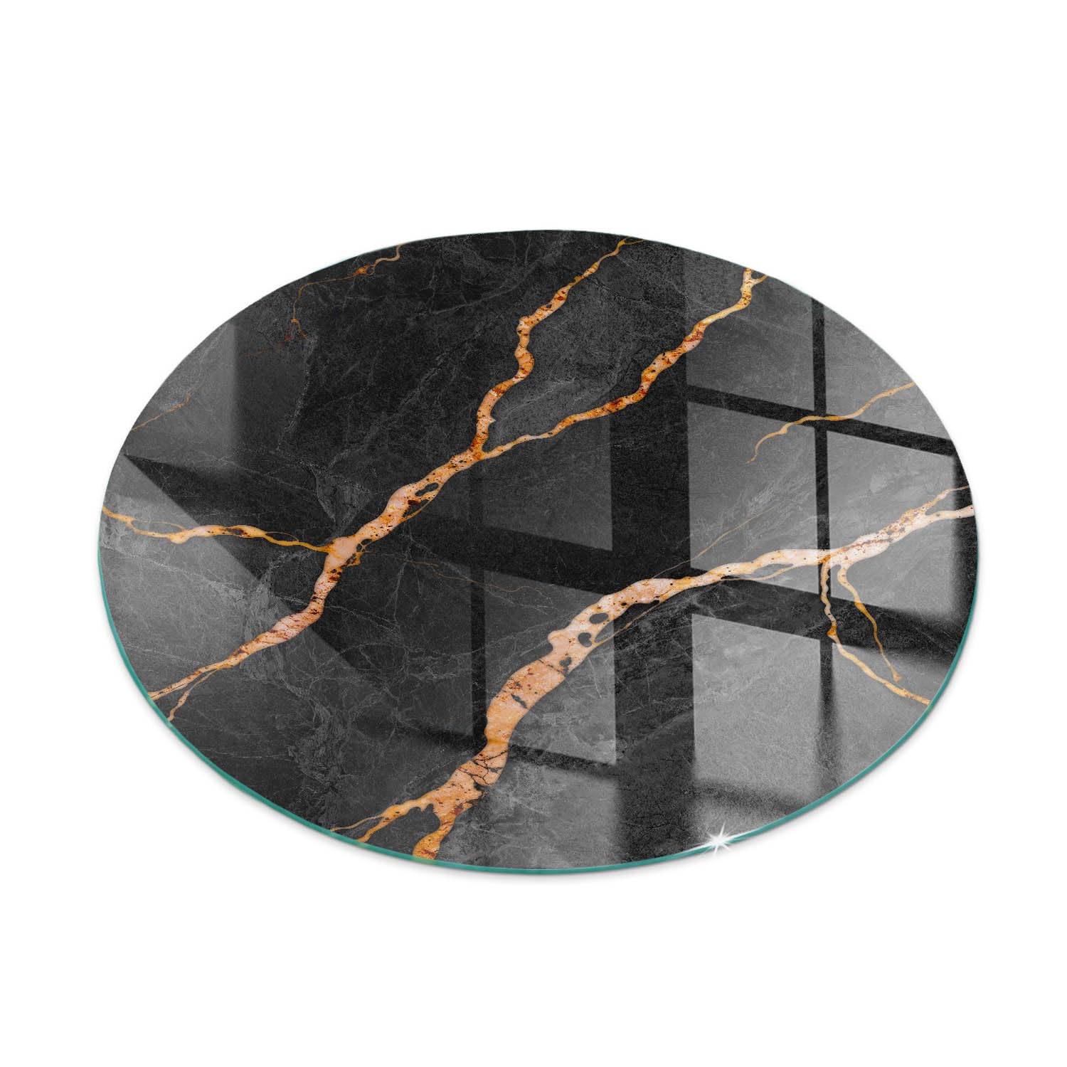 Tempered Glass Hearth Board with Decorative Graphic | Stove Floor Protection Plate | Heat Resistant Fireplace Panel | Modern Spark Guard Base - fi90cm (35.4 inch) - Elegant marble with veins