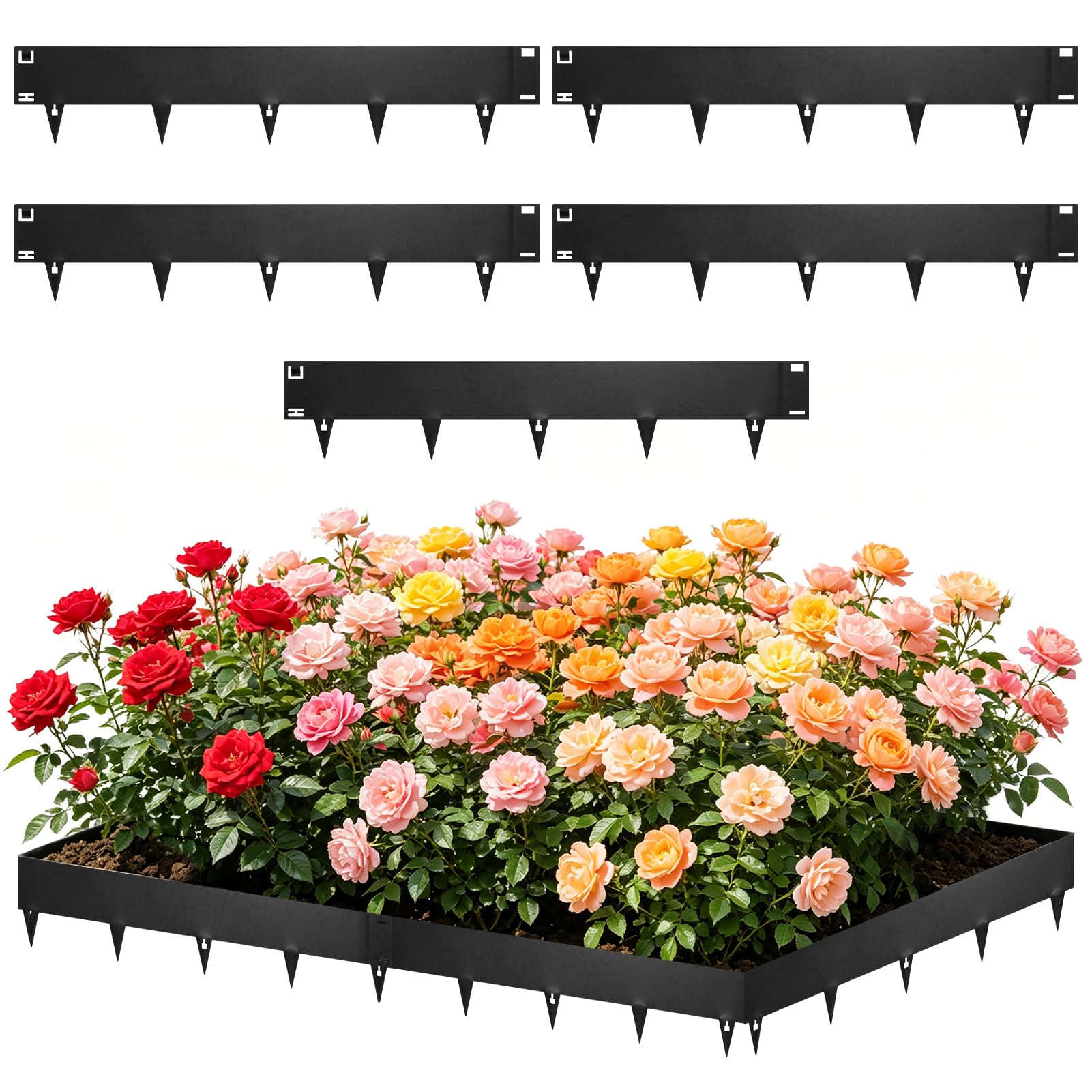 Bordura Jardín Acero Galvanizado – Set de 5 Piezas 107,5x20 cm | Flexible Plata Anti-raíz | Grosor 1,5 mm | Montaje a Martillo, Anticorrosión
