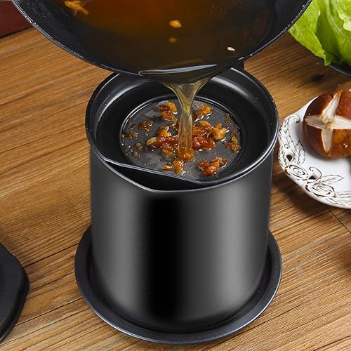 Miniatura 8 de Cambom Contenedor de grasa de tocino con colador, 1.6 l, casi 7 tazas completas, lata de aceite de cocina de hierro con bandeja extraíble para