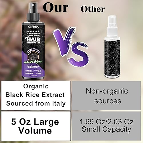 Miniatura 2 de GIFBEA Spray orgánico de suero para el crecimiento del cabello con agua de arroz negro, 5 onzas líquidas, aroma de romero, para todo tipo de