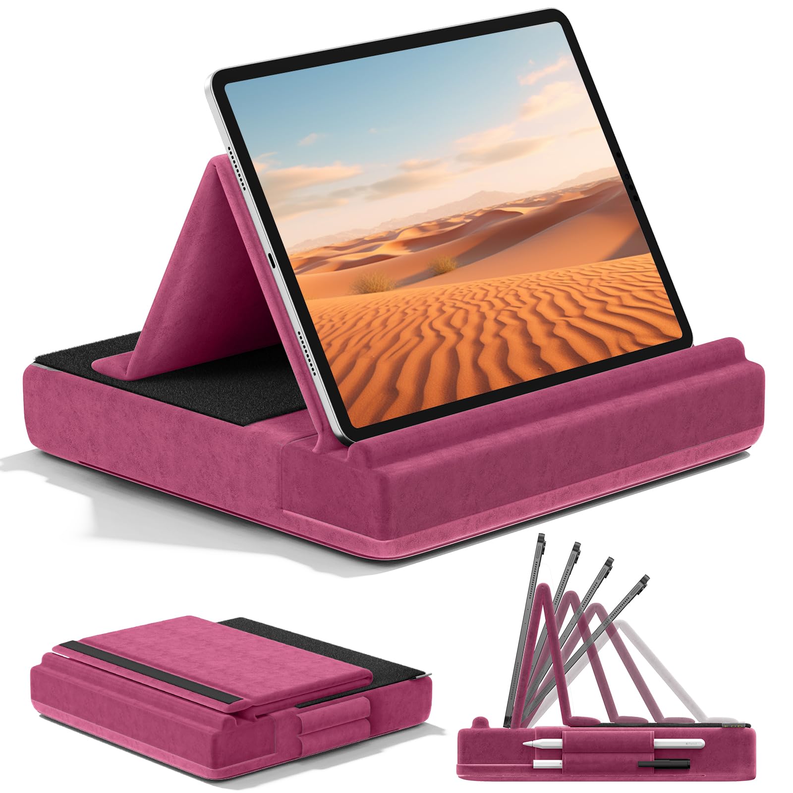 KDD Tablet Pillow Stand Multi-Angle Viewing Ipad Holder for Lap Bed and Desk Foldable Soft Pad Dock with