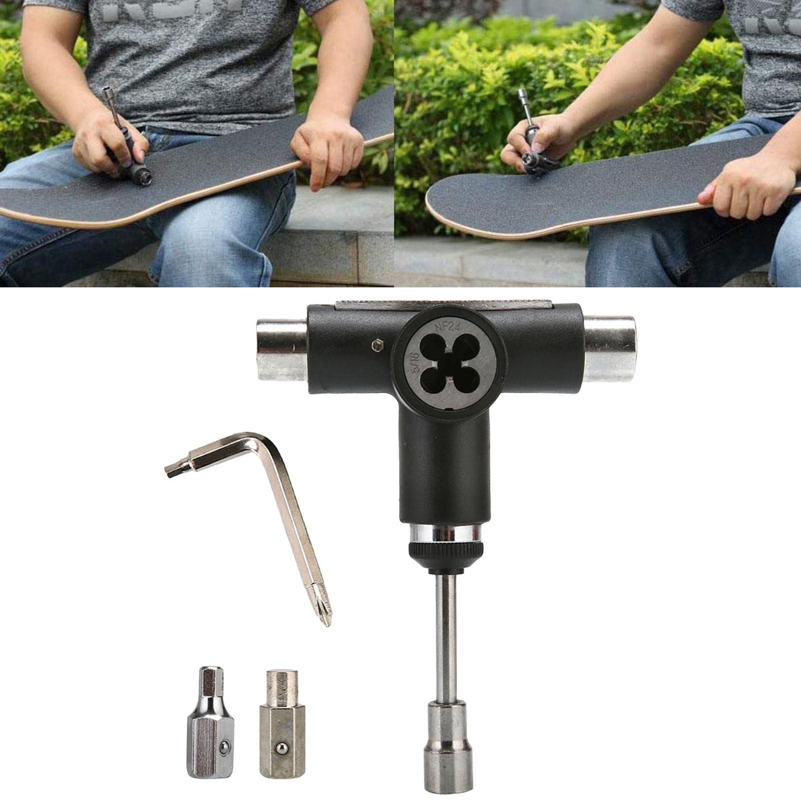 Baoblaze Skateboard Wrench Kit Outil Universel Multifonction Clé à Douille Tournevis Portable en Acier Inoxydable pour Réparation Ajustement Entretien Adaptée