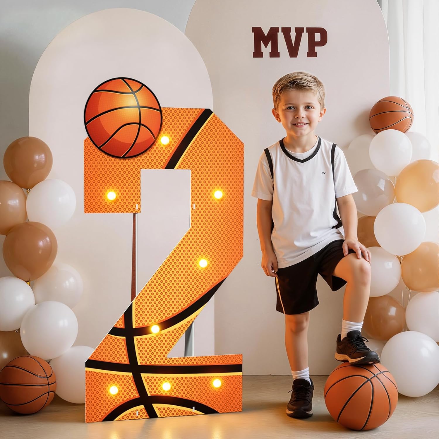 Basketball Birthday Party Decorations Marquee Numbers 3 Feet Tall Large Light up Two 2nd Sports Theme Party Decor for Boys Pre Cut Number 2 with Basketball Cardboard Cutout