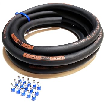 Titanex H07RN-F 5 x 2.5 mm  5G2.5 Heavy Rubber Cable Construction Site Cable for Outdoor Use 5-50 m Includes 15 Ferrules 5 Metres