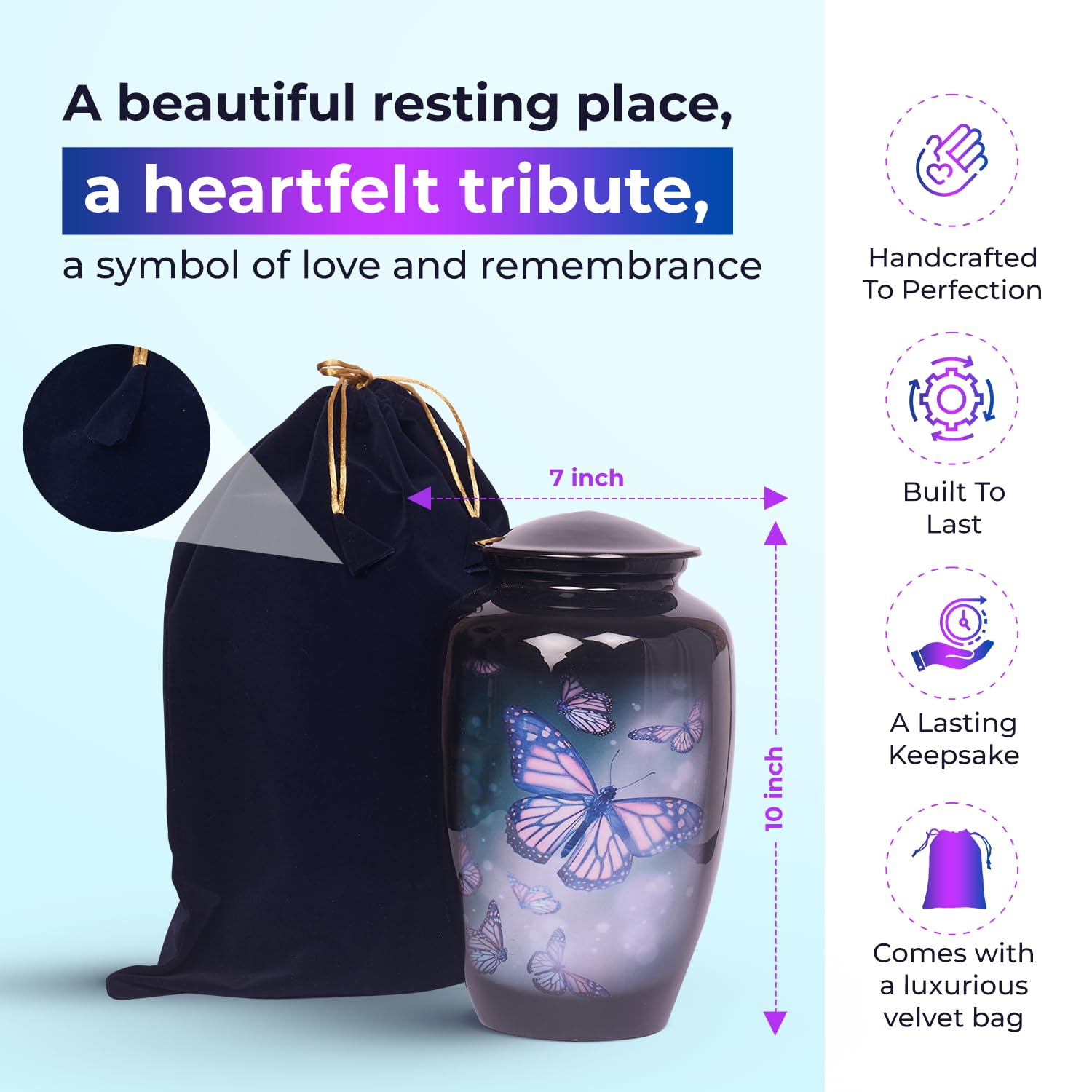 Urne Funeraire Adulte Humain HLC Urnes Funéraires Pour Cendres Humaines - Urne Funéraire Pour Adulte - Fabriquée à La Main - Urne Funéraire Urne Funéraire Papillon Cendres - 11