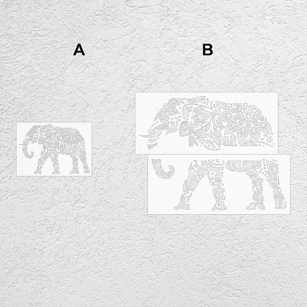 Plantillas de pared con diseño de mandala de elefante sagrado, 115 x 80 cm, reutilizable, plantilla grande personalizada para muebles, decoración del hogar de gran tamaño