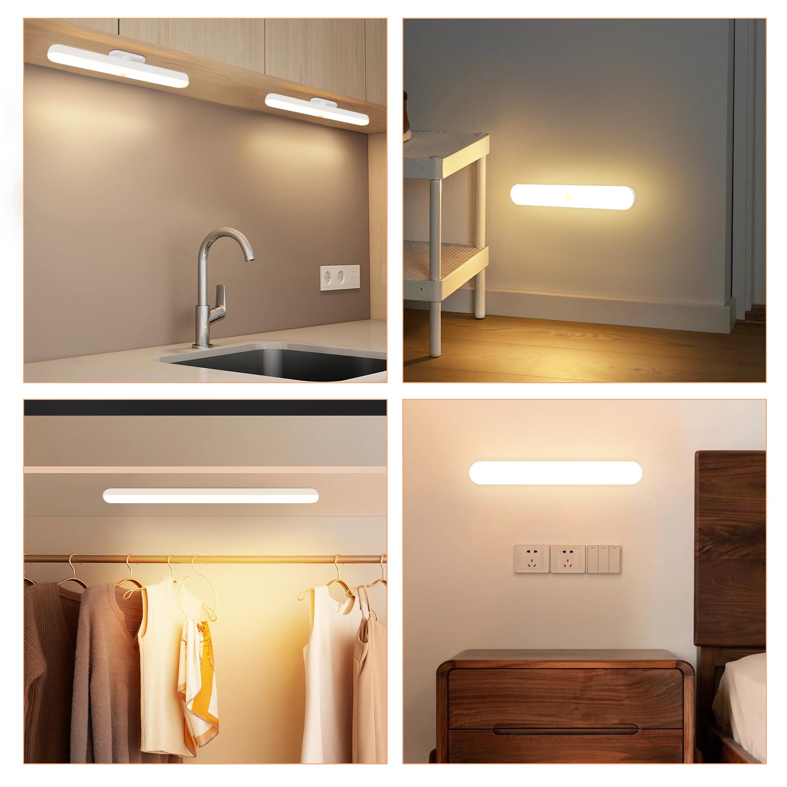 CBJKTX 6x Unterbauleuchte Küche LED Schrankbeleuchtung mit Bewegungssensor | - Küchenlampe USB Aufladbar Akku Nachtlicht Kabellos Schranklicht 24CM Magnet Innen Unterschrank Beleuchtung