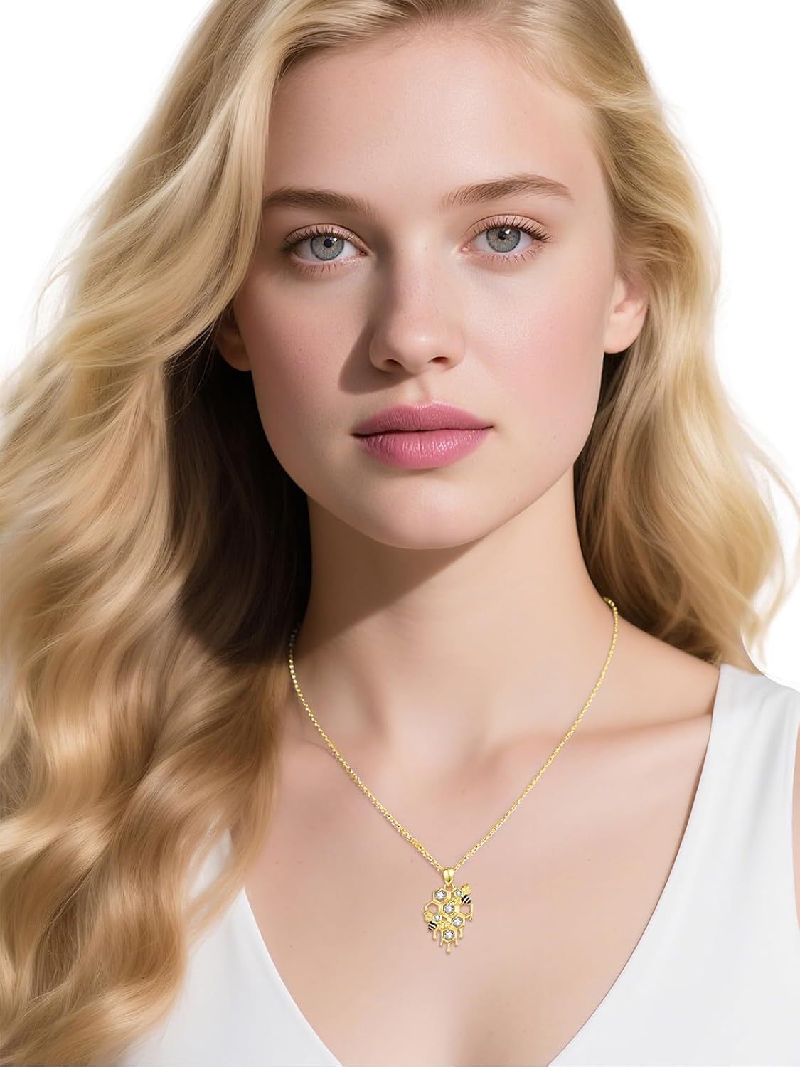 Bee Honeycomb Necklace for Women 14K Gold Plated Sterling Silver Bumble Bees Pendant Jewelry Gifts - Image 5