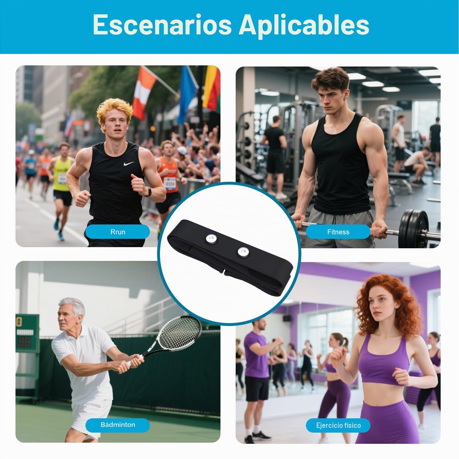 Banda Frecuencia Cardíaca Ajustable 70-110cm - Compatible con Polar H10/H9, Garmin, Wahoo, Coospo - Correa Pecho para Monitor Deportivo