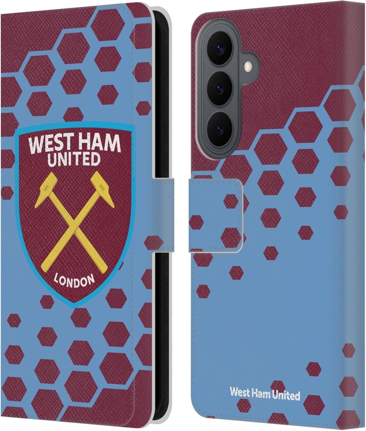 Head Case Designs Officially Licensed West Ham United FC Hexagon Pattern Crest Graphics Leather Wallet Case Compatible with Samsung Galaxy S26 Plus