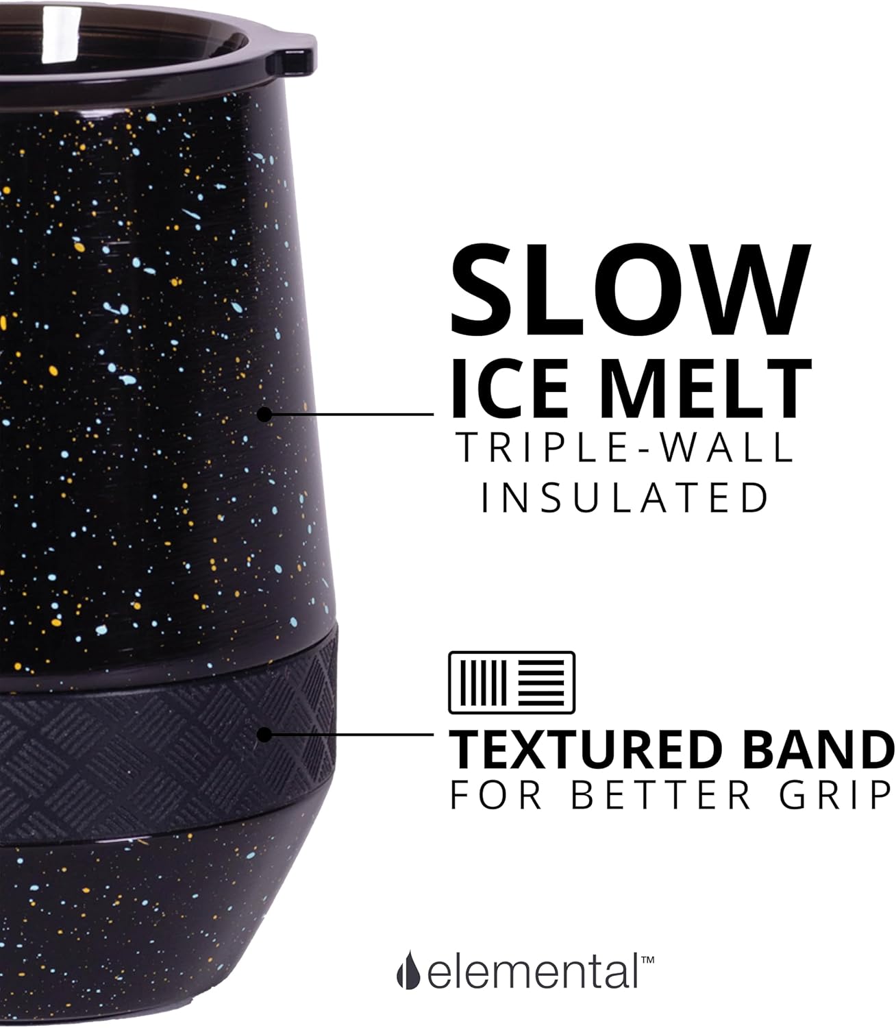 Elemental Recess Wine Tumbler - Triple Wall Insulated Stainless Steel Coffee Mug for Hot & Cold Drinks - Portable Cup with Shatterproof Sip Lid for Camping, Outdoor & Travel - 10oz - Black Speckle - Image 5