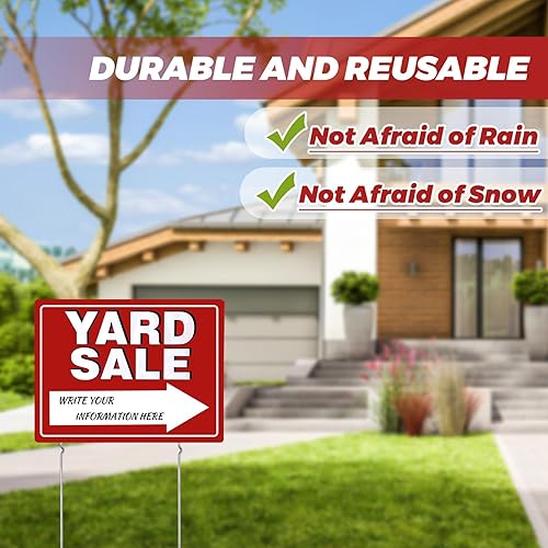 Miniatura 5 de Letreros de venta de patio, letreros de venta de patio de 17 x 13 pulgadas con estacas, 3 letreros de venta de patio de doble cara con flecha