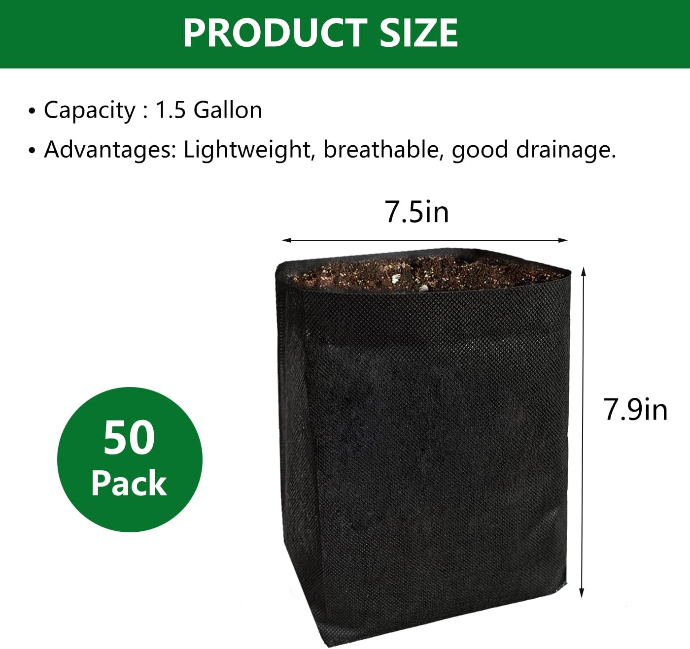 Belit 1.5 Gallon Plant Nursery Bags, 50 Pcs Non-Woven Grow Bags for Vegetable, Flower, Starting saplings