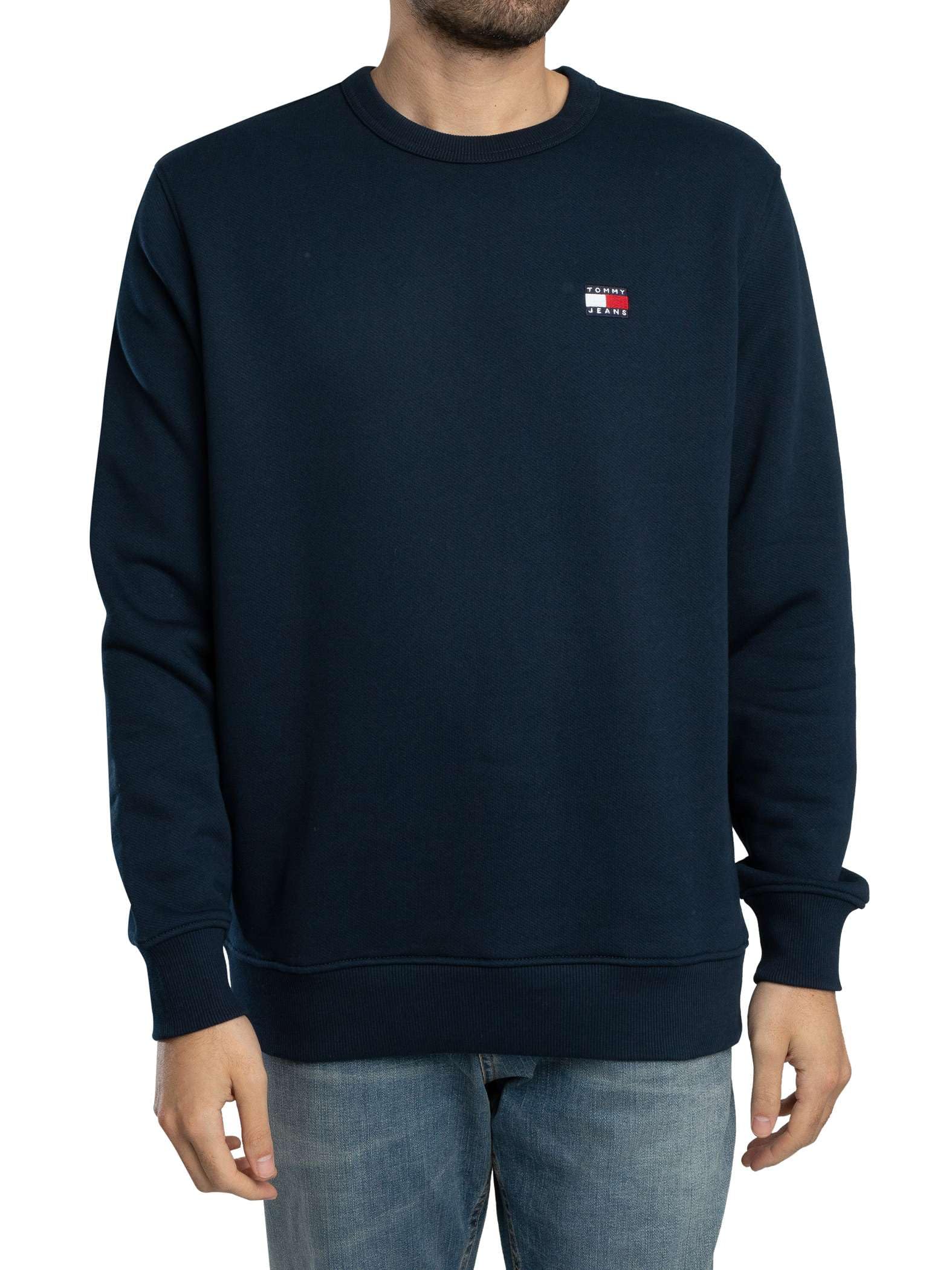 Tommy Jeans Classic Crew Neck Sweatshirt, Dark Night Navy, Logo Badge (UK, Alpha, L, Regular, Regular, Dark Night Navy)