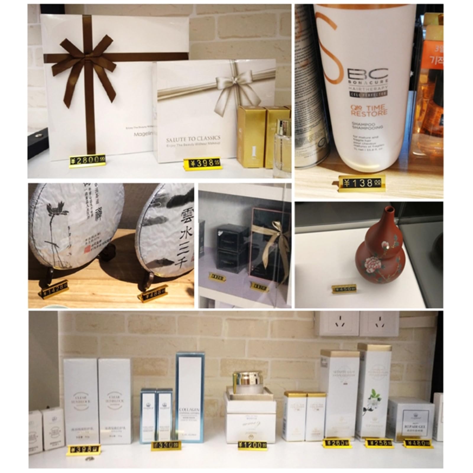 Ywmsfl Cubes Adjustable Counter Stand Label 16Groups Gold-Tone Metal Stand Angled Pricings Counter Display