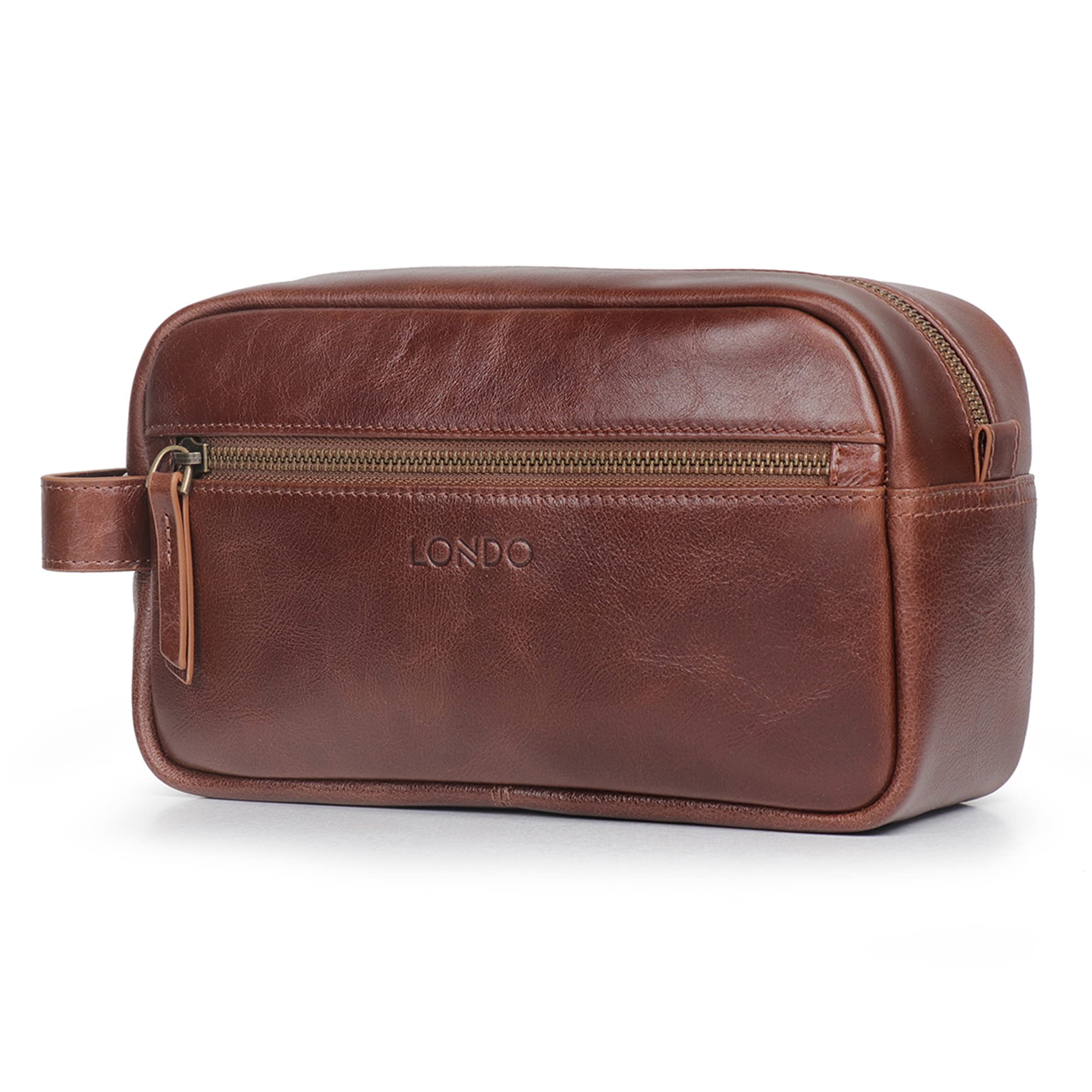 Londo Dopp Kits - Borsa organizer da viaggio in vera pelle, per trucchi, rasatura, unisex