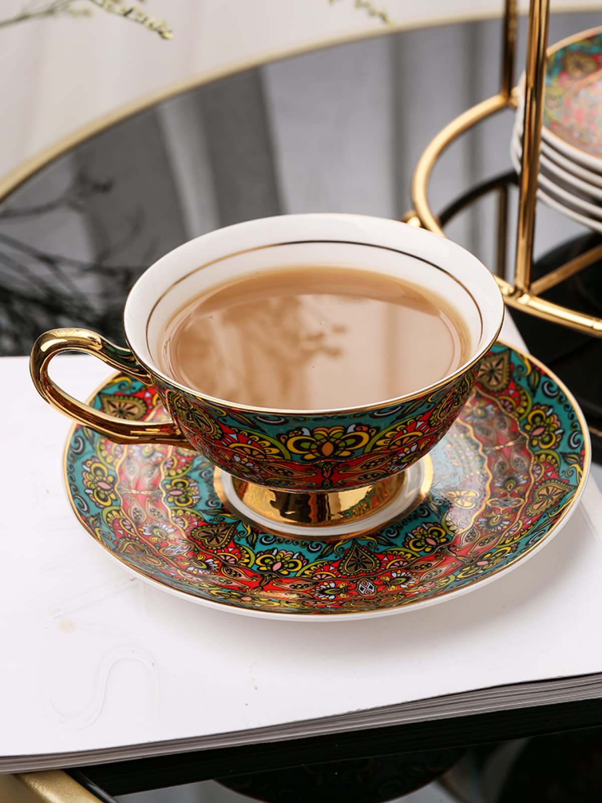 Taza de café de cerámica hecha a mano juego de tazas y platillos juego de tazas y platillos de café y té de cerámica con patrón de colores plato taza de leche de avena regalo de boda