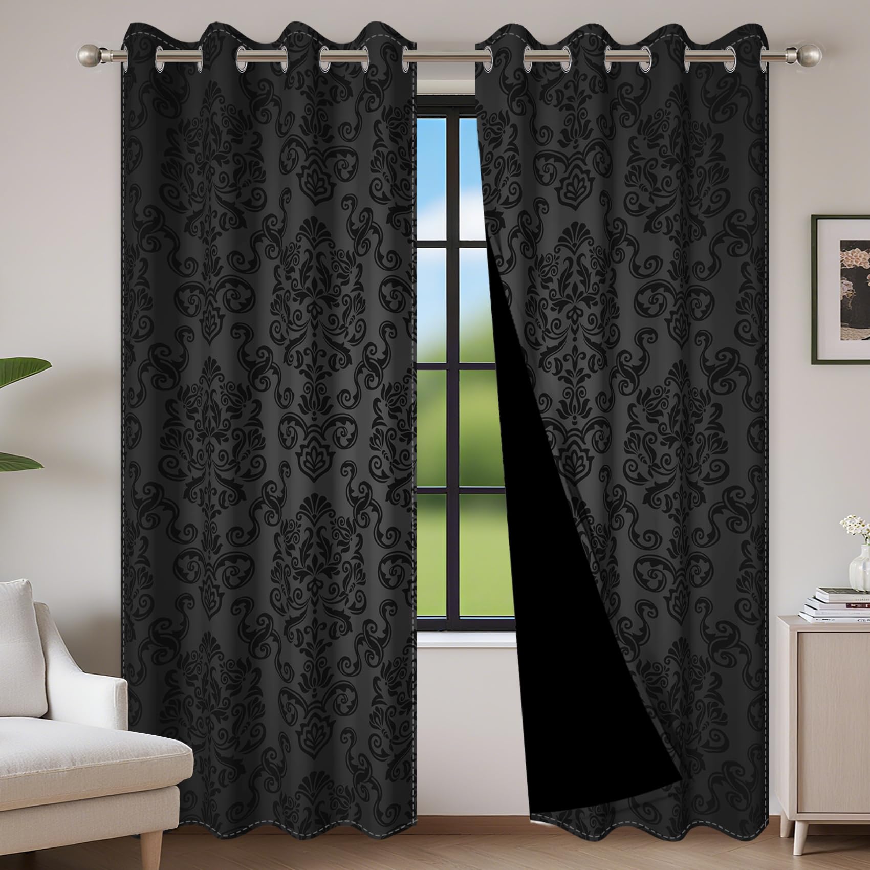 Photo 1 of Baocicco Blackout Curtains - Ombre Damask Pattern, 2 Panels, 21"Wx45"L